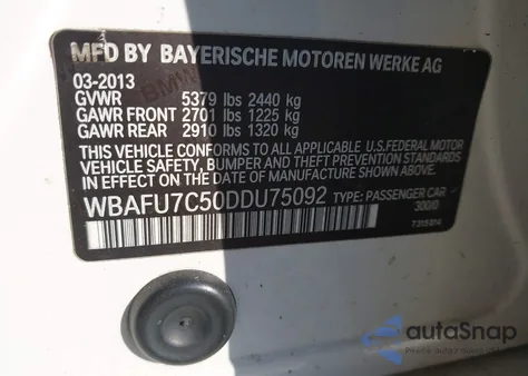 2013 BMW 535I xDrive z USA, uszkodzony, nr VIN WBAFU7C50DDU75092